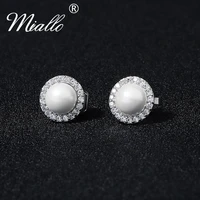 miallo fashion pearl clip on earrings for women accessories silver color rhinestone bridal wedding earring party jewelry gifts