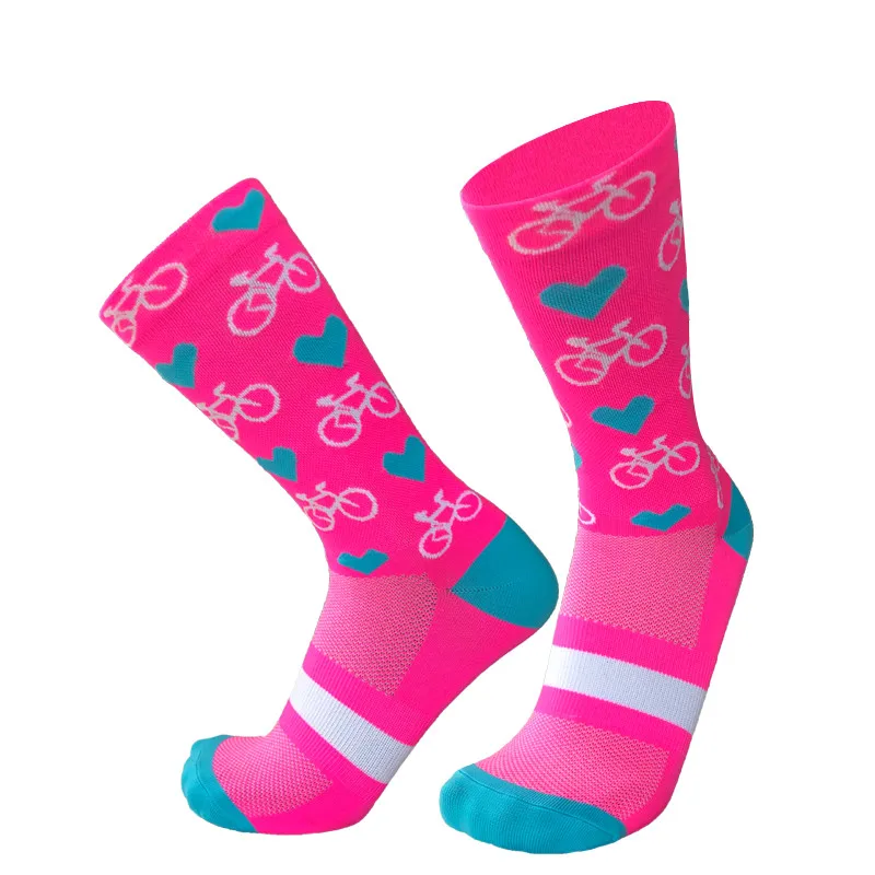 

New Professional Sport Pro Cycling Socks Men Women Compression Road Bicycle Socks Mountain Bike Socks Racing Socks Heart Pattern