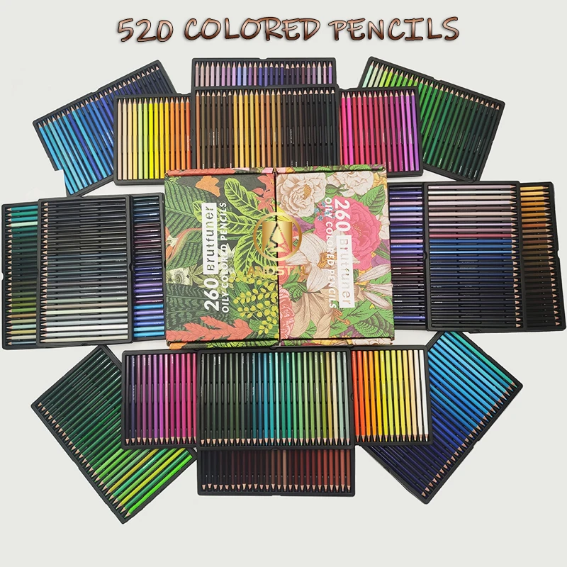 Brutfuner 260/520 Professional Color Pencils Drawing Coloured Colored Pencil Set Coloring Sketch Pencil School Art Supplies