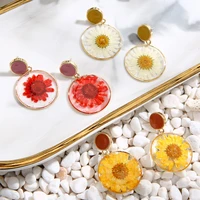 origin summer fashion clear resin real dye flower earrings for women sunflower round geometric drop earring party jewelry