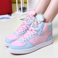 anime cosplay pink lolita shoes round head flat heel color matching kawaii shoes kawaii girl gothic loli cos womens sneakers