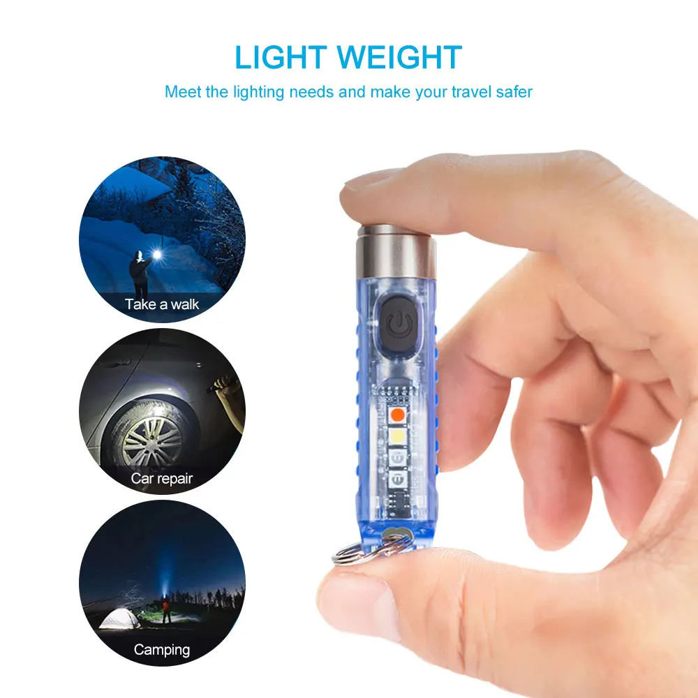 저렴한 10PCS 450LM 10W 강력한 키 체인 손전등 USB 충전식 작업 빛 토치 방수 마그네틱 레드 블루 경고 손전등