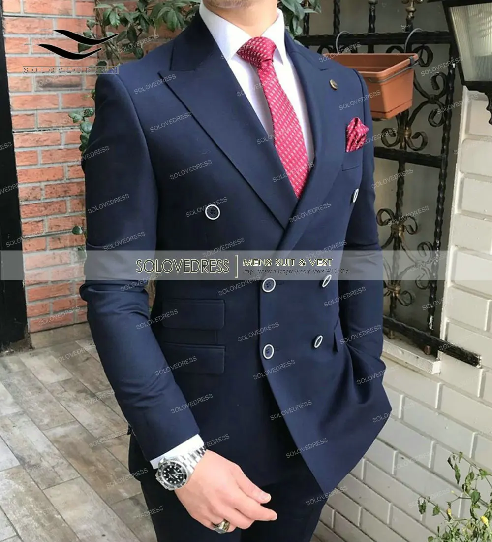 Костюм Solovedress мужской однотонный с лацканами двубортный костюм из 2 предметов для