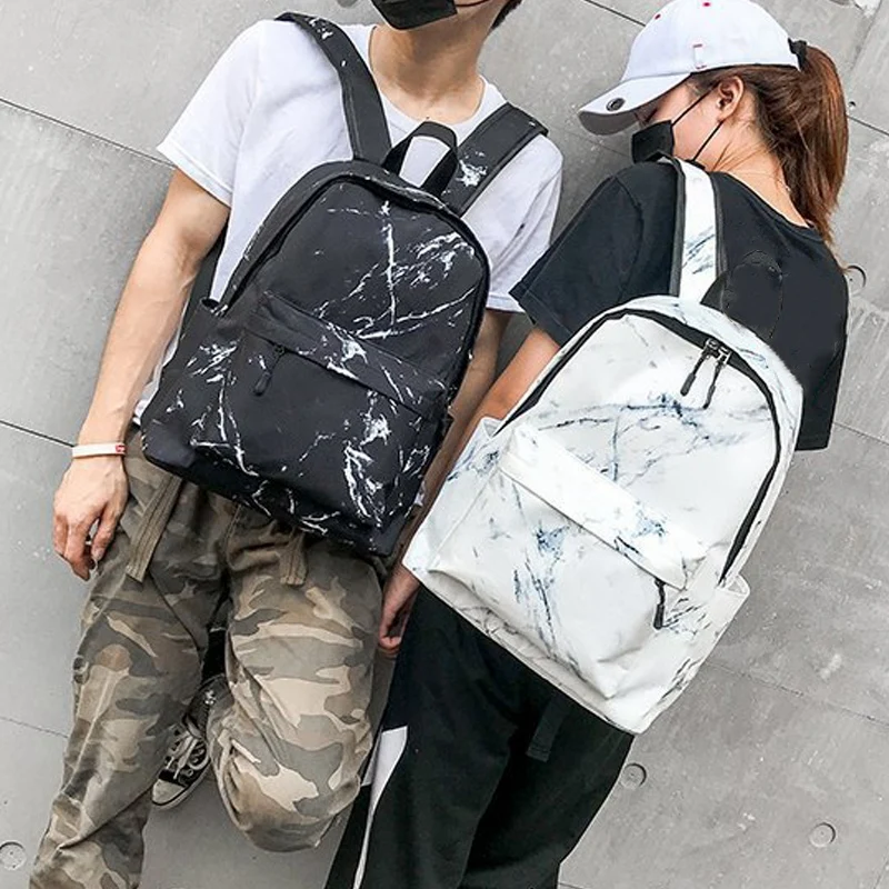 

Cute Animal Fox Printing School Backpack Black with Net Red Marble Pattern Backpack White