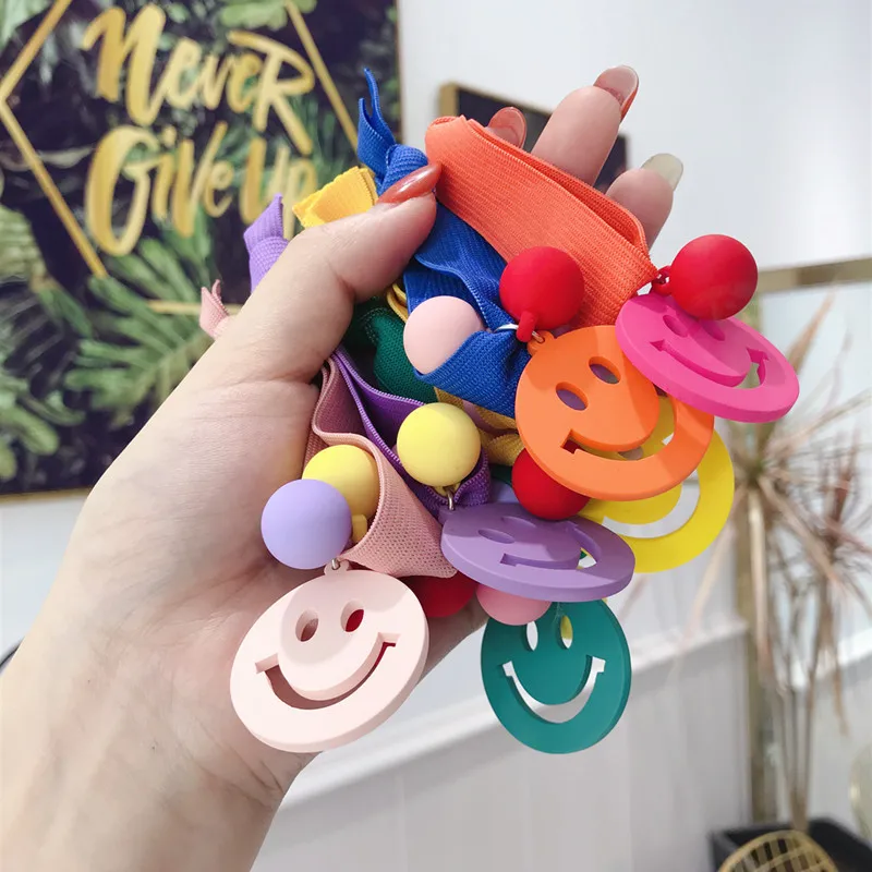 

High Elastic Smile Face Hair Ties Elastic Hair Bands For Girls Colorful Festival Celebration Cartoon Rubber Band Ponytail Holder