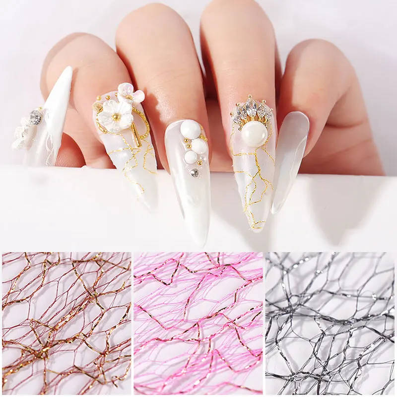 8 pcs/box Silk Foil Mesh 3D Nail Art Decoration Strip Tape Line Decal Sticker Tips Polish UV Gel Design Manicure DIY Accessories | Красота и