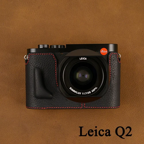 AYdgcam ручной работы из натуральной кожи чехол для камеры половина тела для Leica Q Typ 116 Leica Q2 Нижняя крышка ручка винтажный Чехол - Цвет: Black redline Q2