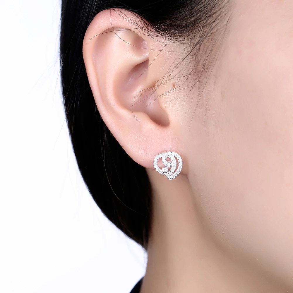 

SILVERHOO Sterling Silver 925 Jewelry Stacked Heart Design Stud Earring Clear Full Cubic Zirconia Earrings For Women Party Gift