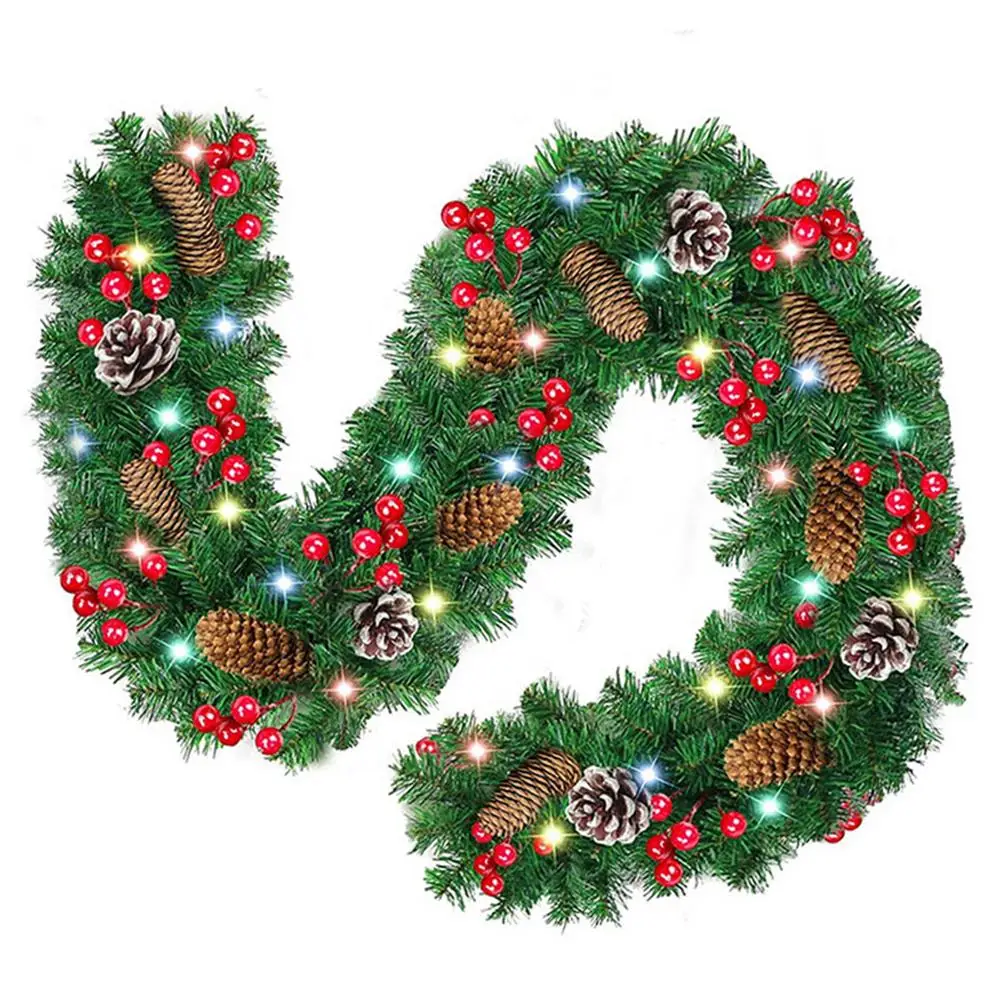 

Christmas Garland Artificial Pine Needles Garland Bendable Christmas Tree Garland with 50 LEDs Branches Berries Pine Cones