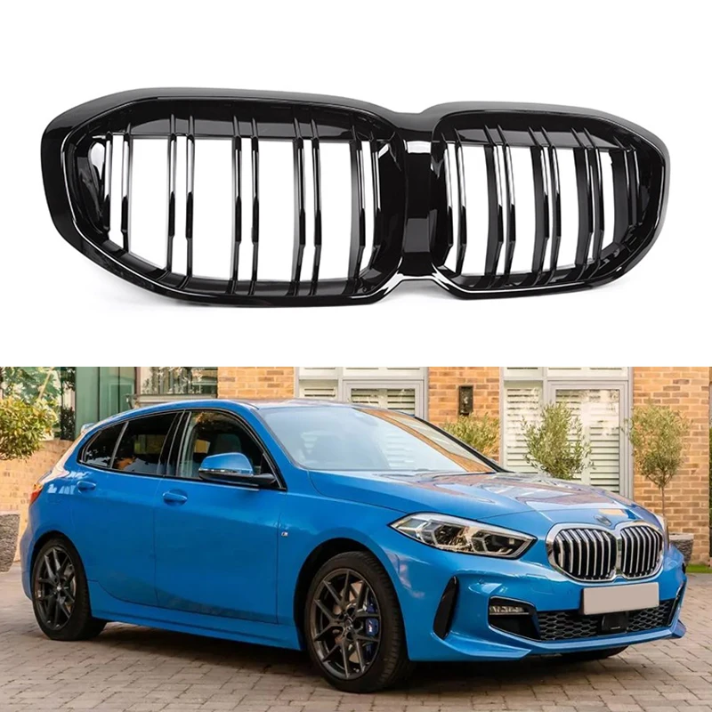 

New Arrival Dual Slat Gloss Black Front Kindey Bumper Grille Radiator Hood Grill for BMW 1 Series 2019+ F40 Racing Grille