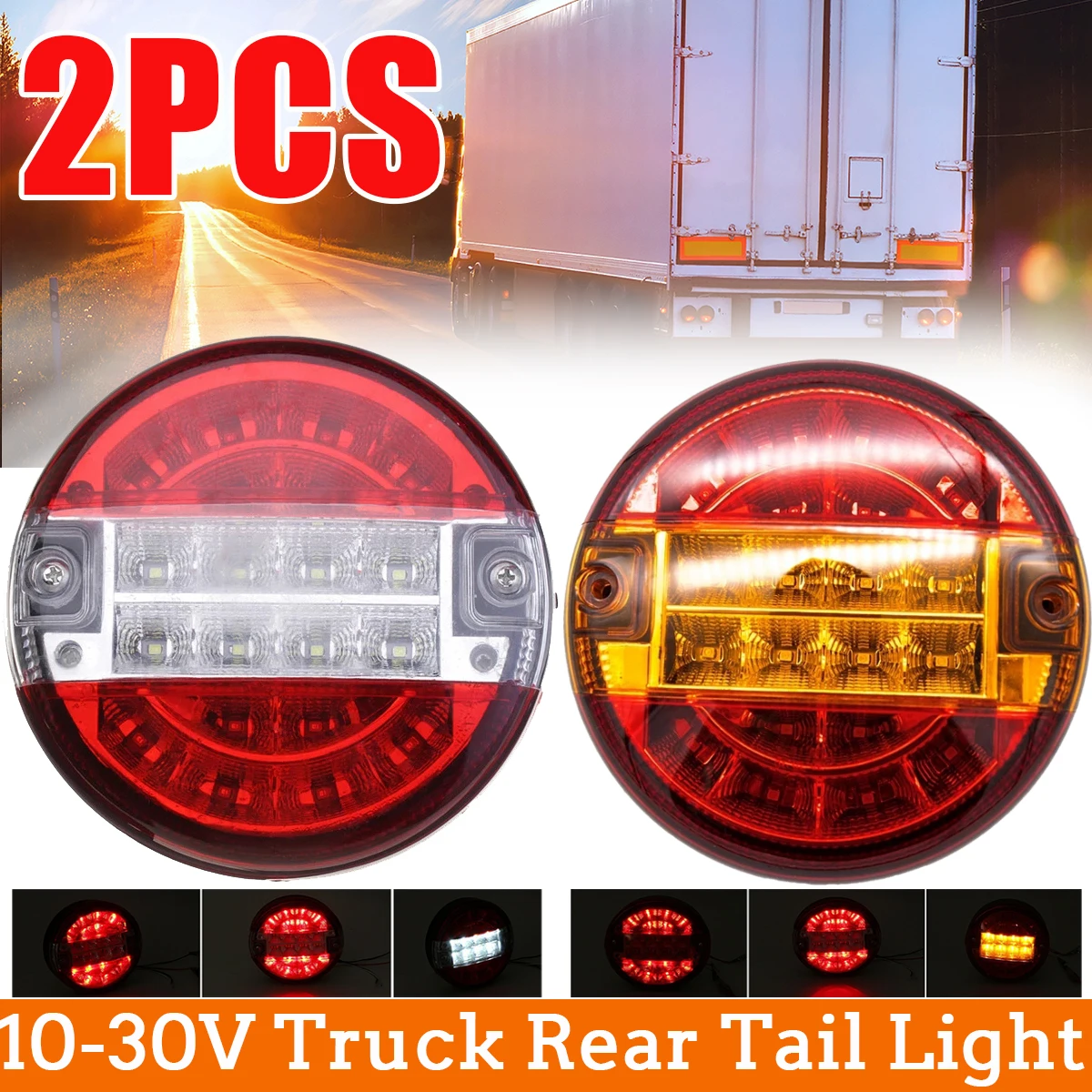 

2/1Pcs 10-30V Universal 20 Led Car Tail Trailer Van Lights Truck Taillight Rear Brake Stop Indicator Round Turn Signal Lamp