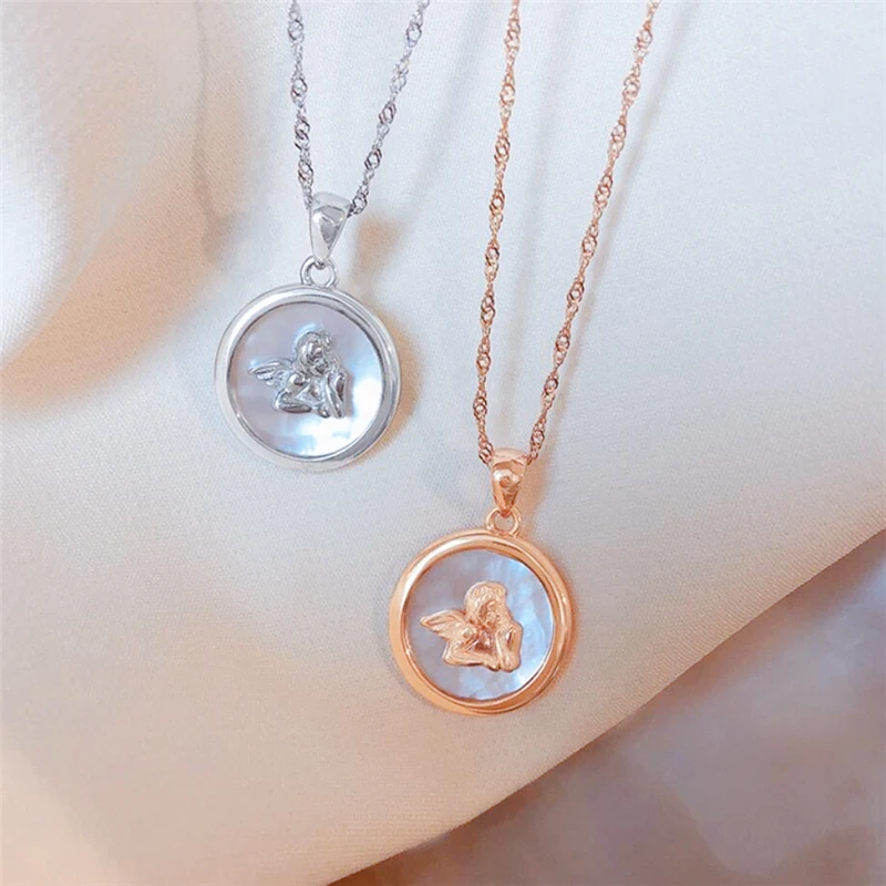 

Sole Memory Natural Shell Cute Angel 925 Sterling Silver Clavicle Chain Female Necklace SNE602