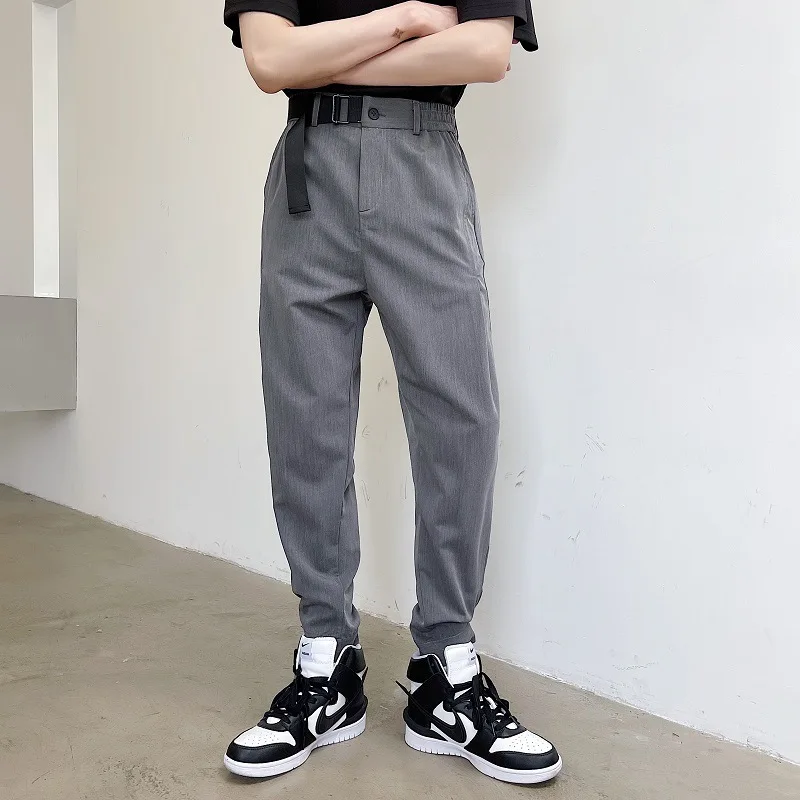 

Ins Style Webbing Tie Belt Velcro Closure Casual Pants Men's Narrow-footed Harem Pants Overalls Trousers Men