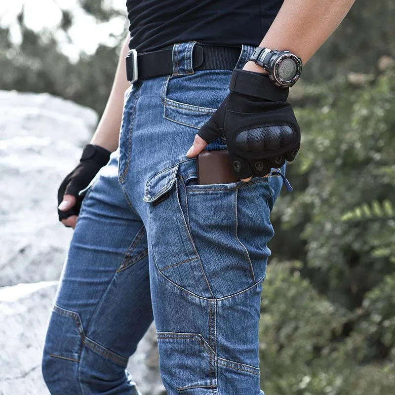 Mcikkny Для мужчин мужские карго Тактический джинсы брюки с широкими карманами