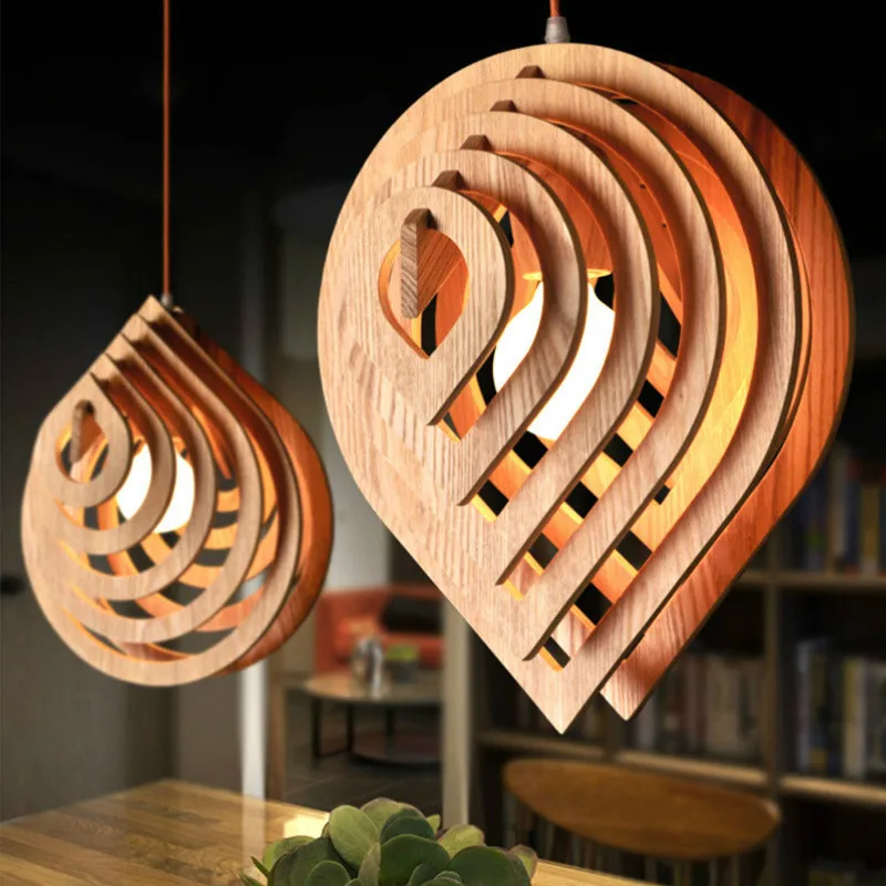 

Nordic Modern Wood Pendant Lights Water Drop Pendant Lamp Loft Dining Room hanging light Home Decor WJ504