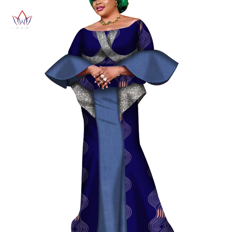 Women African Clothing Dashiki Bazin Riche Women Skirt Set Party Patchwork Customization flaver sleeve Top Skirts Sets wy6814