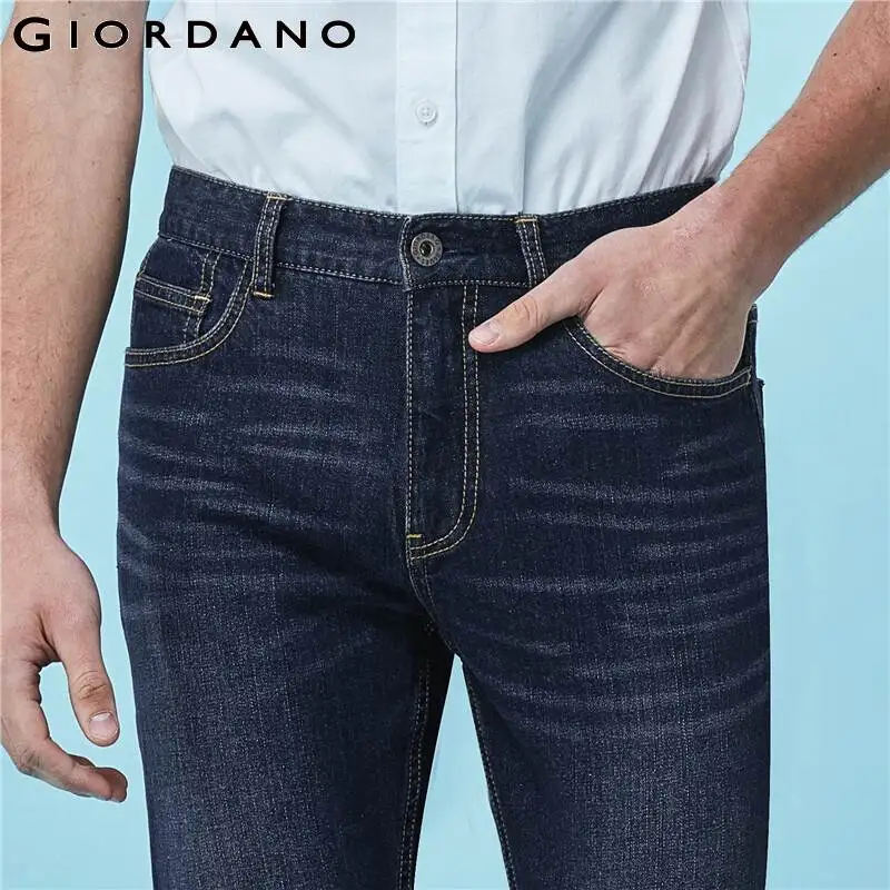 Giordano Men Denim Jeans Men Cotton Polyester Quality Blended Fabric Denim Jeans Men Stretchy Zip Closure Mid Rise Jeans Hombre