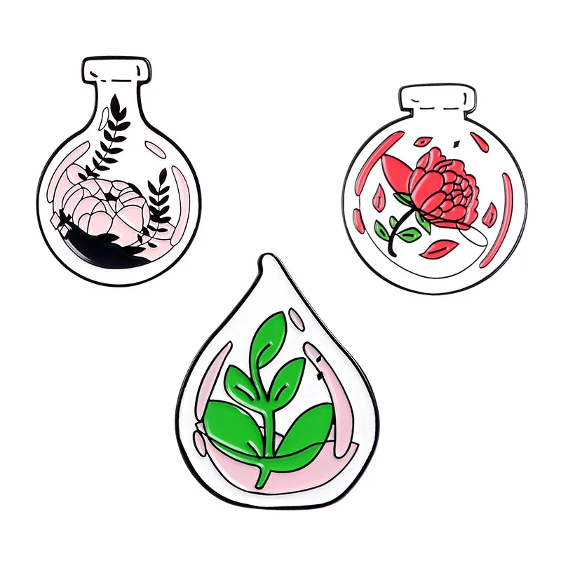 Мультяшная брошь в виде капли воды зеленых листьев роз цветов суккулентов