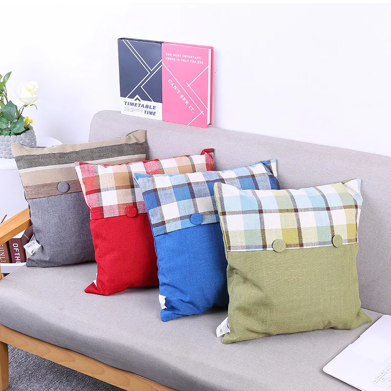 

2021 NEW Christmas Plaid Cushion Cover Linen Blue Red Pillows Cover New Year Livingroom Sofa Decorative Throw Pillows