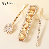 efily 3pcsset crystal hair clips shiny rhinestone korean hair accessories for women opal metal hairpin headpiece christmas gift