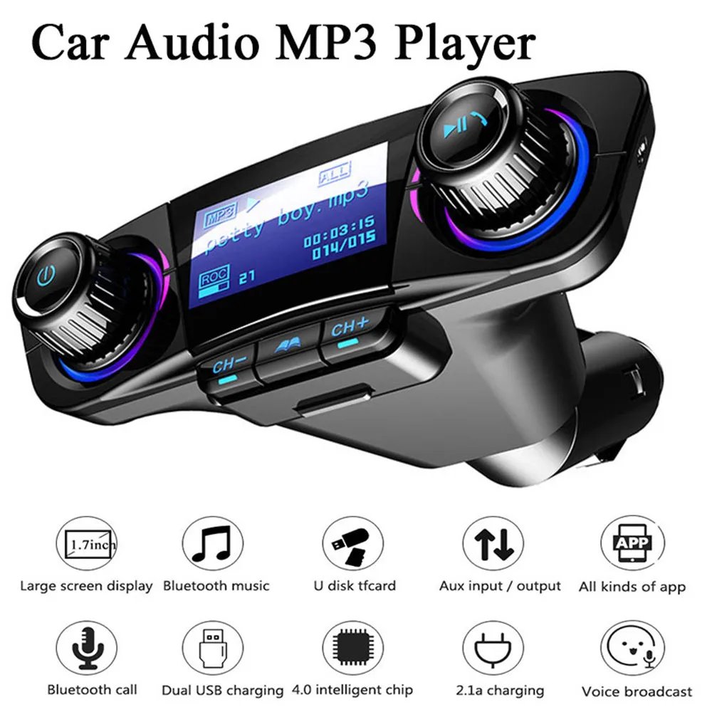 Автомобильный аудио mp3 плеер Bluetooth 4 0 Handsfree Car Kit FM передатчик светодиодный Aux
