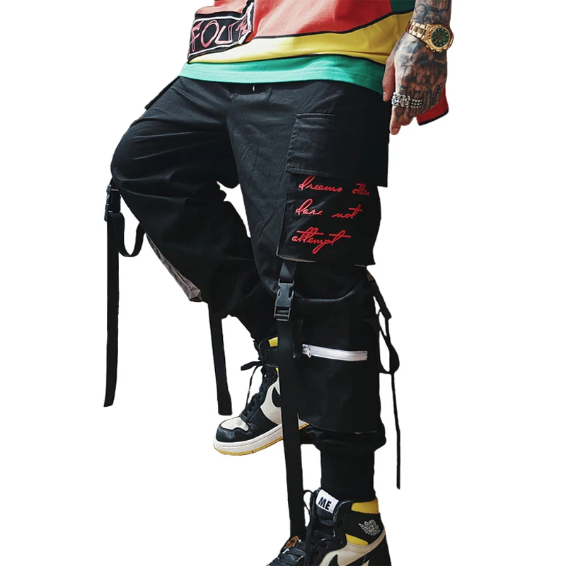 Новые Боковые карманы светоотражающие полосы мужские хип хоп брюки Карго