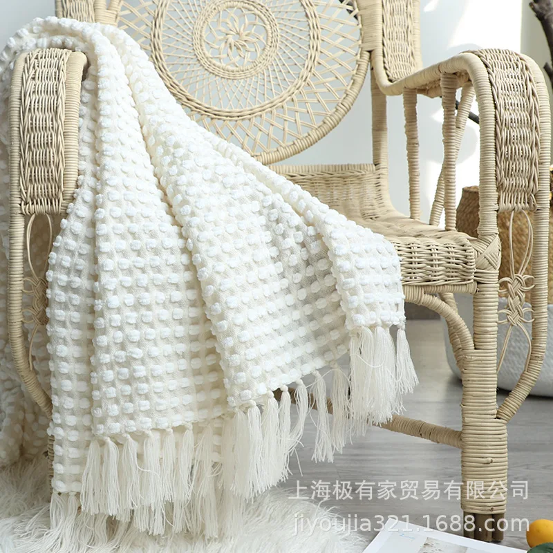 

American White Chernille Knitting Blanket Leisure Shallow B & B B & B Bed Skate Sofa Decoration Blanket Band Sushu Style