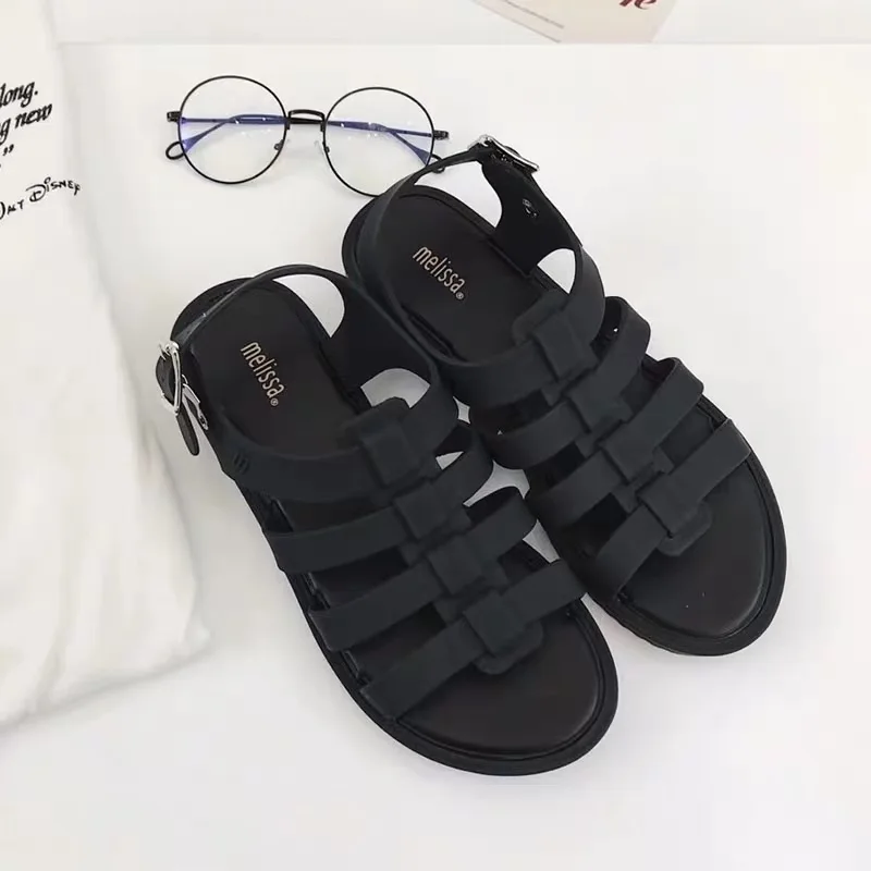 Melissa/женские босоножки; Новинка года; летние женские босоножки с бантом; женская обувь Melissa; нескользящие женские босоножки Melissa из дышащего пластика - Цвет: black