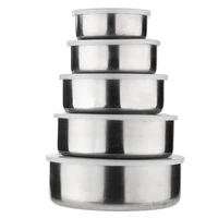 5 pcs mixing stainless steel food storage bowls reusable fresh keeping boxes with 5 lids set cover kitchen cookware hot sale
