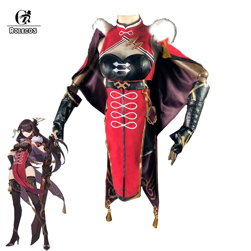 

ROLECOS Genshin Impact Cosplay Costume Beidou Cosplay Costume Women Black Red Costume Halloween Dress Cloak Pants Glove Full Set