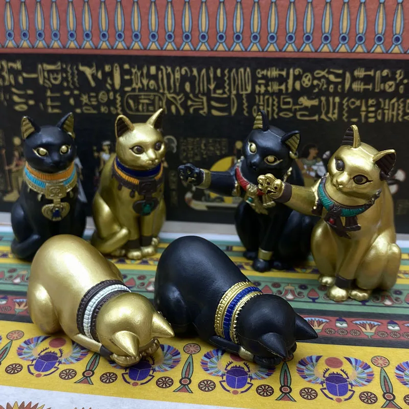 

Ancient Egypt Cat God Series Gashapon Toys Black and Golden 6 Type Creative Action Figure Model Desktop Ornament Toys
