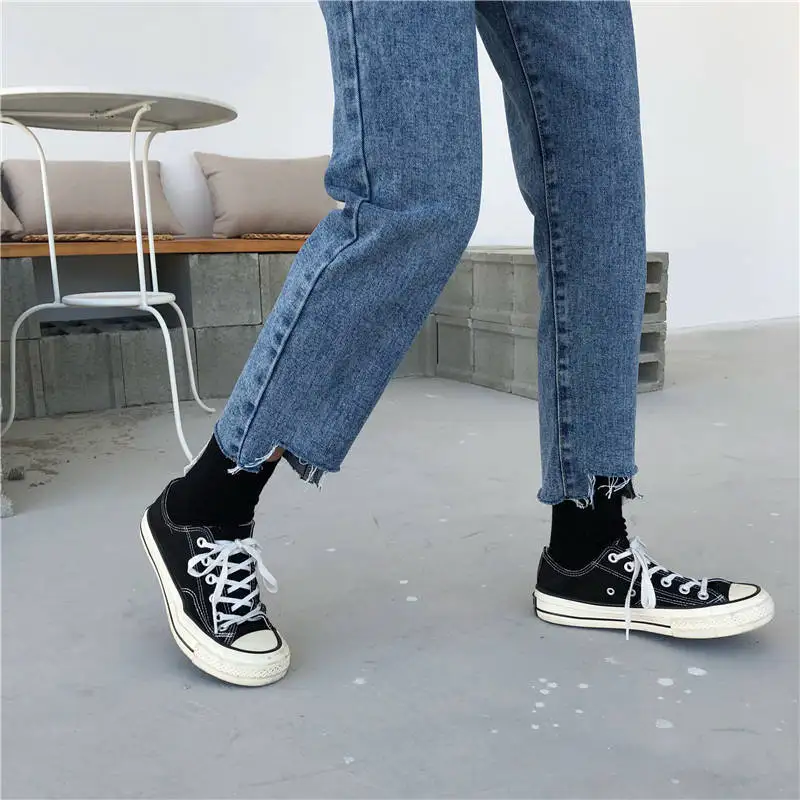 

Jeans Women Straight Ankle-length Students Tassel Blue Retro Simple Korean Style Hipster High Waist Trousers Street Daily Teen