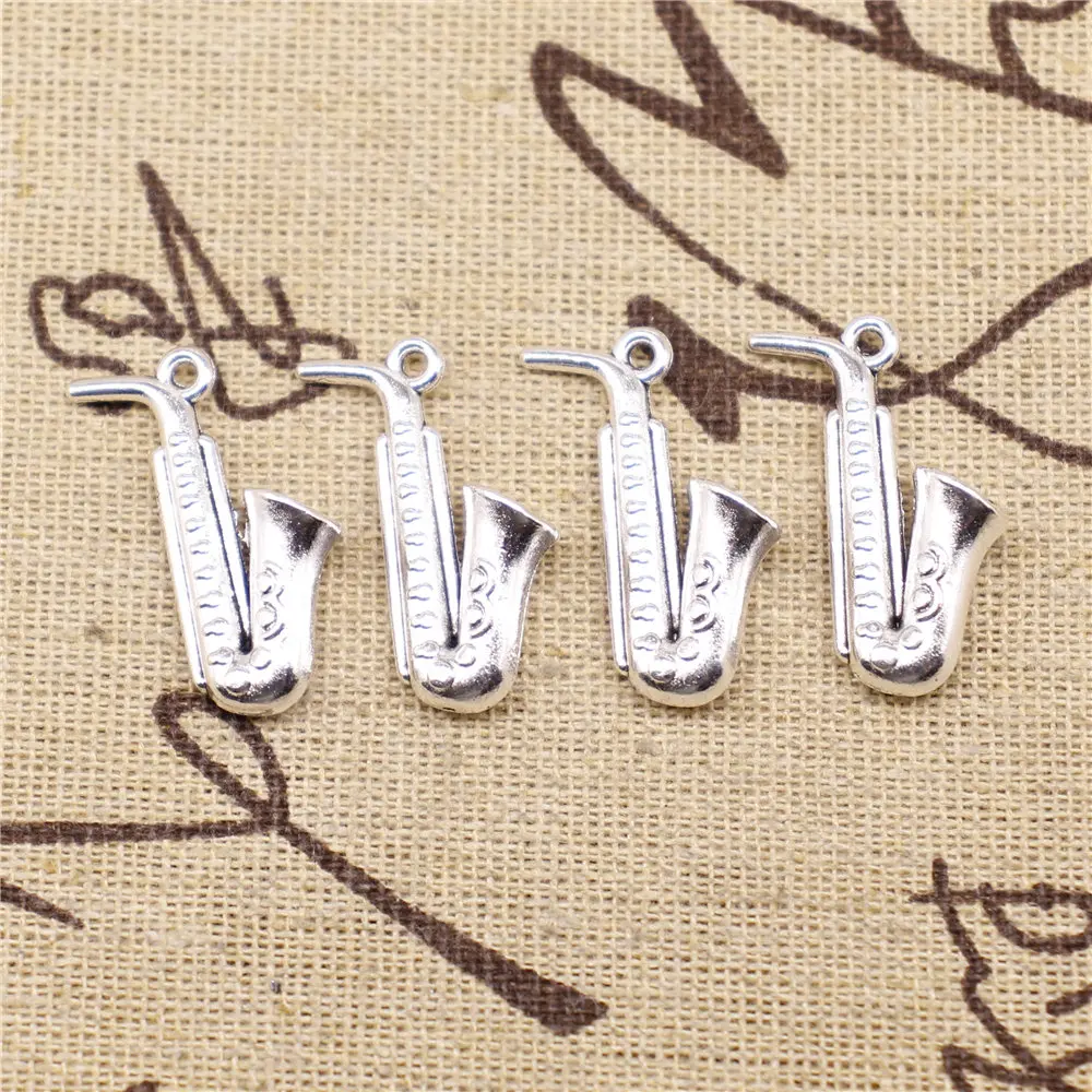 

Charm For Making Jewelry Pendants Antique Silver Color Saxophone 26x21mm 5pcs