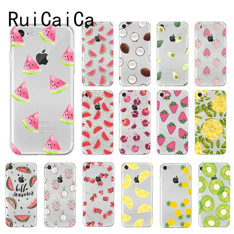 RuiCaiCa милые прозрачные летние Фрукты Арбуз клиент Телефон чехол для iPhone 8 7 6 6S Plus X XS