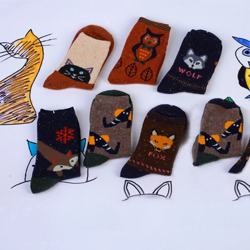 1 пара Популярные эластичные хлопковые носки в горошек с изображением лисы и
