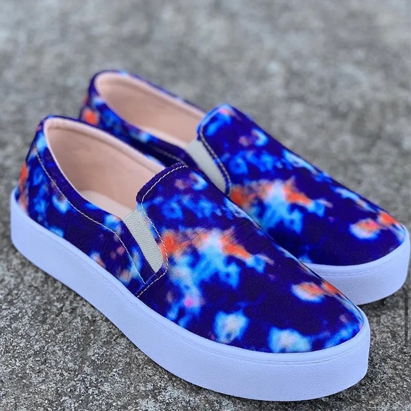 

Women Shoes Round Toe Female LoafersSlip On Print Flower Women Flat Vuicanized Shoes Casual Soft Bottom Canvas Lady Footwear