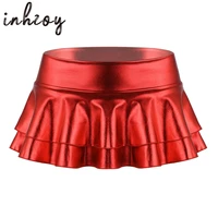 womens shiny flared pleated mini skater skirt sexy club dance costumes
