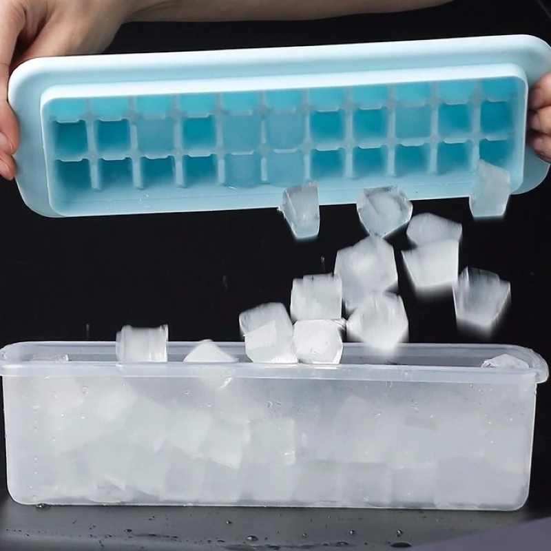 

Ice Cube Tray With Lid and Bin 33 Mini Nuggets Ice Tray For Freezer Comes with Ice Container and Cover Kitchen Ice Cream Tools