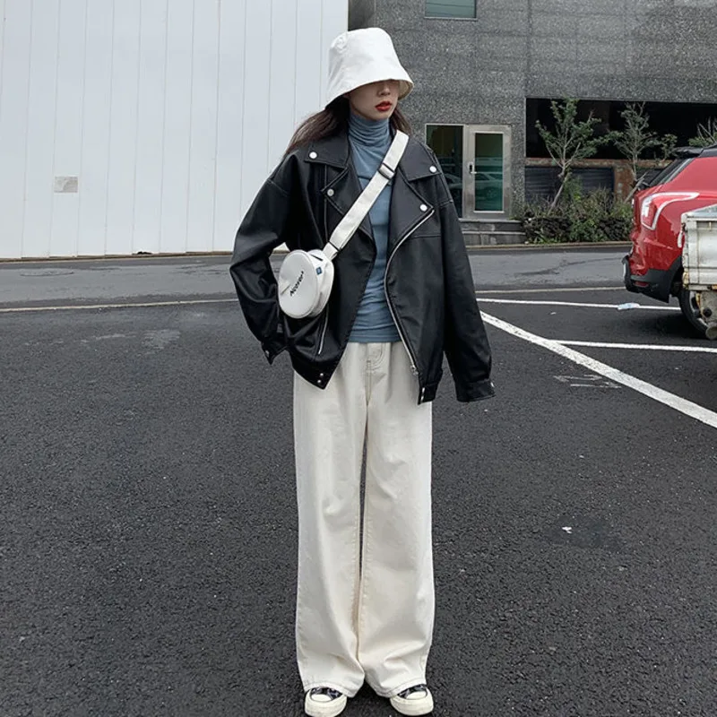 Женская куртка из искусственной кожи повседневные свободные Мотоциклетные