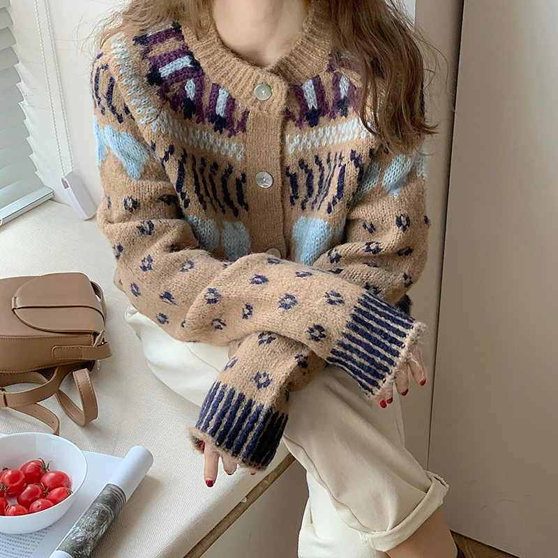 

HziriP New Autumn Winter OL Outwear Vintage Cardigan Tops Warm Sweater Coat Women Elegant Loose Single-breasted Knitted Sweaters