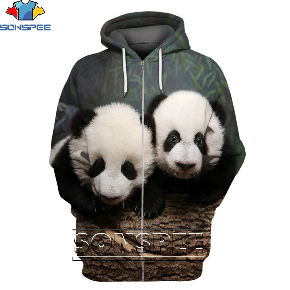 

SONSPEE 3D Animal Panda Fashion Casual Loose Round Neck Zipper Hoodie Men and Women Popular Cute Trend Personality Harajuku