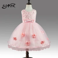 appliques flower girl dresses ht189 o neck tank girls communion dress beading bow kids party dress pink princess ball gowns