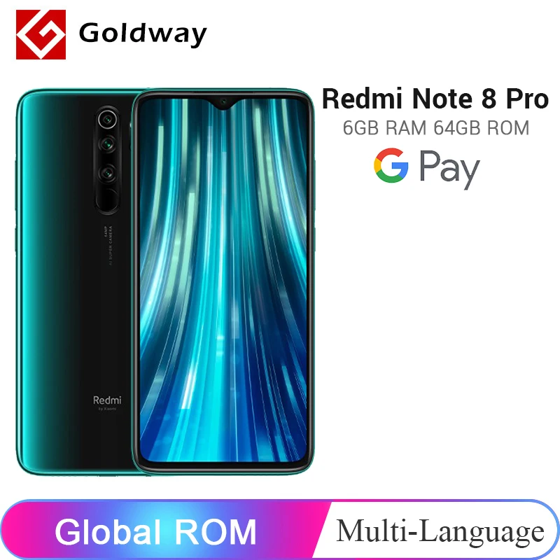 Xiaomi Redmi Note 8 Pro с глобальной ПЗУ, 6 ГБ, 64 ГБ, 64 мп, четырехъядерный смартфон Helio G90T, четыре ядра, аккумулятор 4500 мАч, NFC