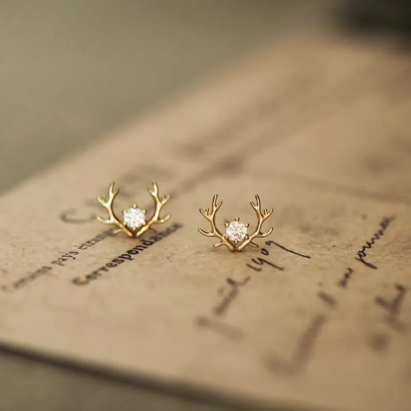 Серьга с оленем 9 к настоящая твердая золотая серьга рогами ювелирное изделие