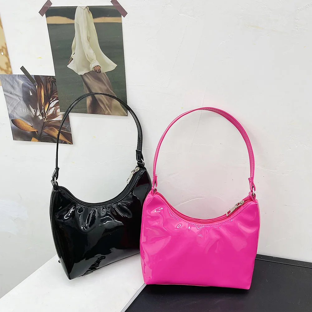 

Винтажная женская сумка через плечо из лакированной искусственной кожи, повседневная однотонная маленькая сумка-хобо, кошелек