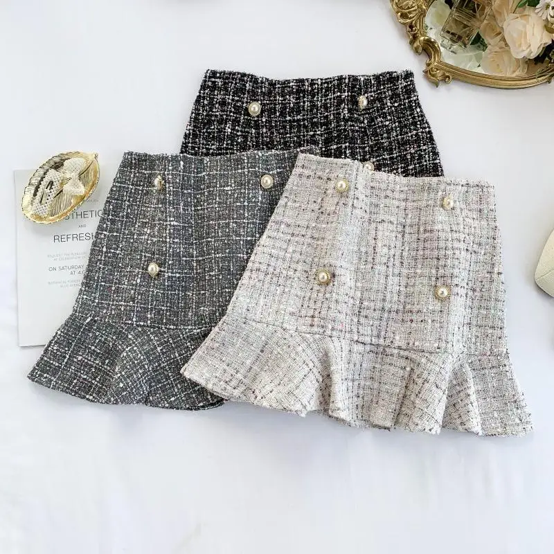 Женская Офисная Зимняя шерстяная клетчатая юбка Сумка с оборками для женщин