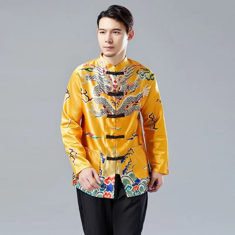 Китайская мужская блузка Tang Suit Print Dragon Traditional Culture Style New Year Clothes For Man Tops Clothing KK3230 on.