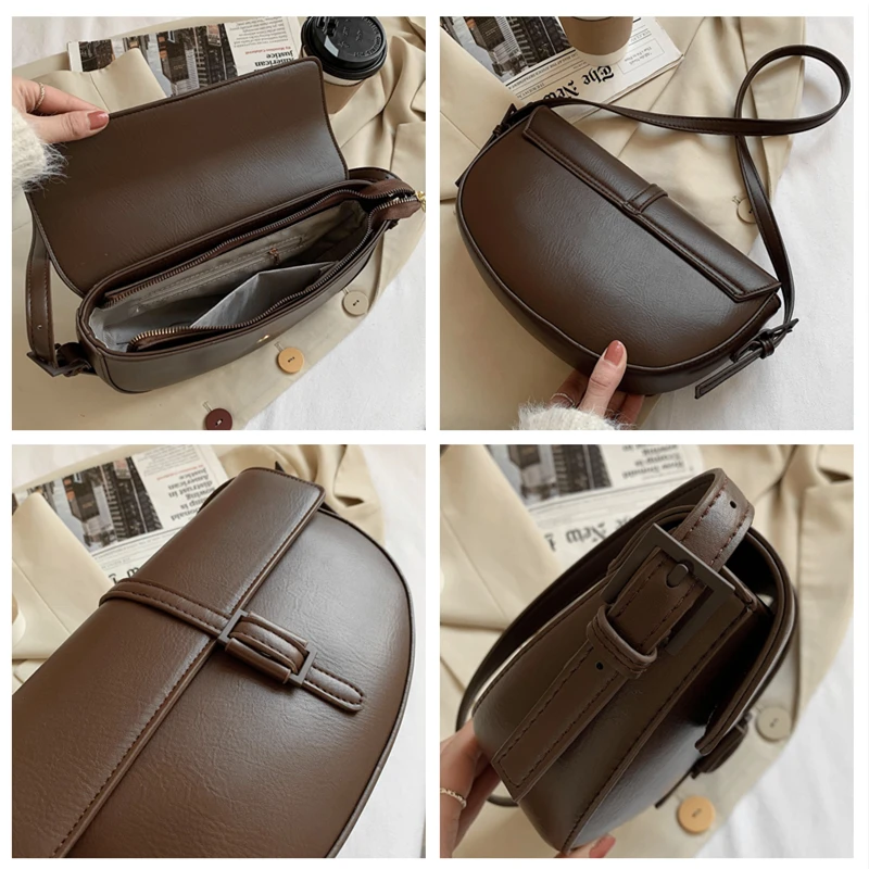 

Unique Design Semicircle Saddle Shoulder Bags For Women Luxury Brand Solid Crossbody Bags High Quality PU Leather Pouch 2021 NEW