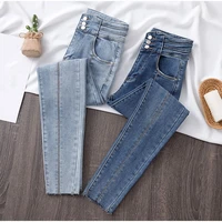 plus size striped patchwork ripped skinny jeans for women 4xl high waist high stretchy distressed pencil capris blue denim pants