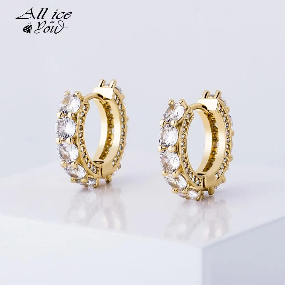 

ALLICEONYOU Round Stud Earrings High Quality Iced Out Cubic Zirconia Gold Silver Color Hip Hop Rock Jewelry For Man Women Gift